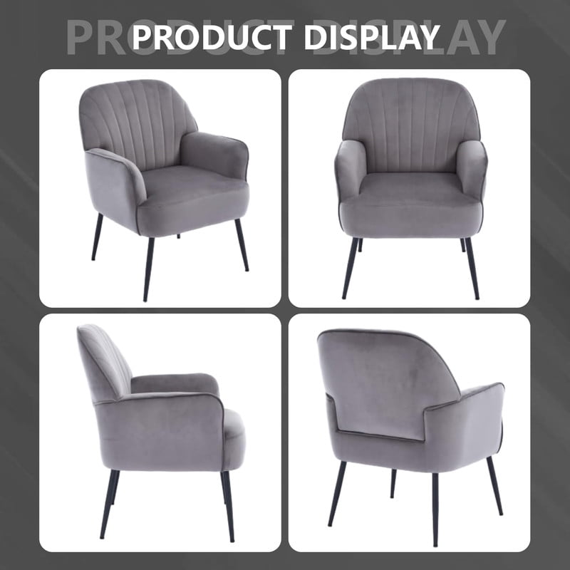 Modern Accent Chair with Velvet Fabric, Soft Ergonomic Upholstered Armchair Comfy Single Sofa Lounge Chair for Living Room, Apartment, Office,Gray