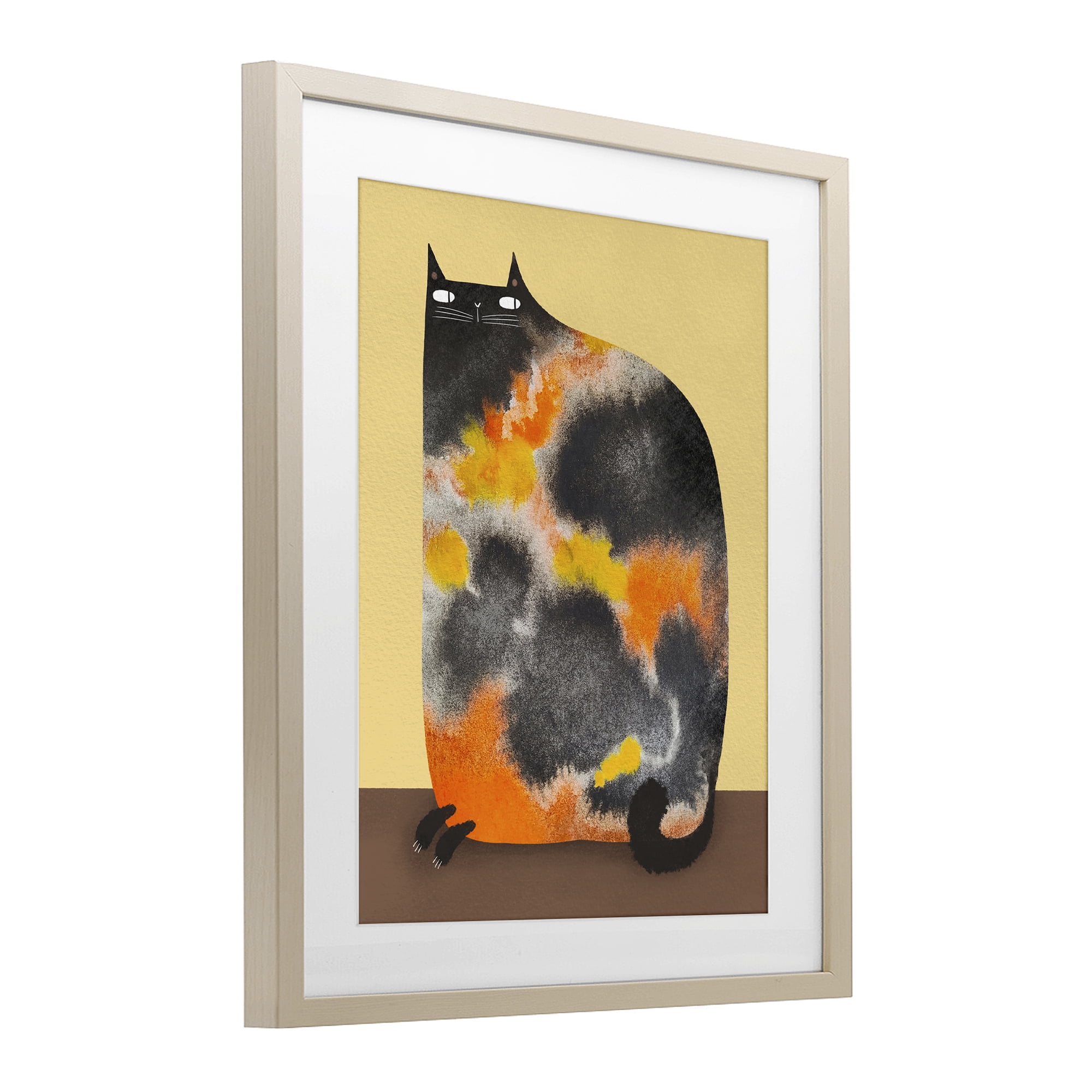 Stupell Industries Diluted Calico Cat Birch Framed Print Under Glass, design by Gabriela Avila