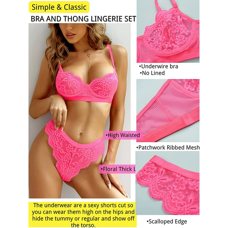 Kaei&Shi Sexy Lingerie For Women,Two Piece Lace Lingerie Set,Underwire Bra  And Panty Set Valentine