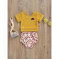 thumbnail image 3 of Chollius Newborn Baby Boys Girls Summer Outfits Waffle Embroidery Short Sleeve Tops Sun Print Elastic Triangle Shorts 2pcs Set, 3 of 9