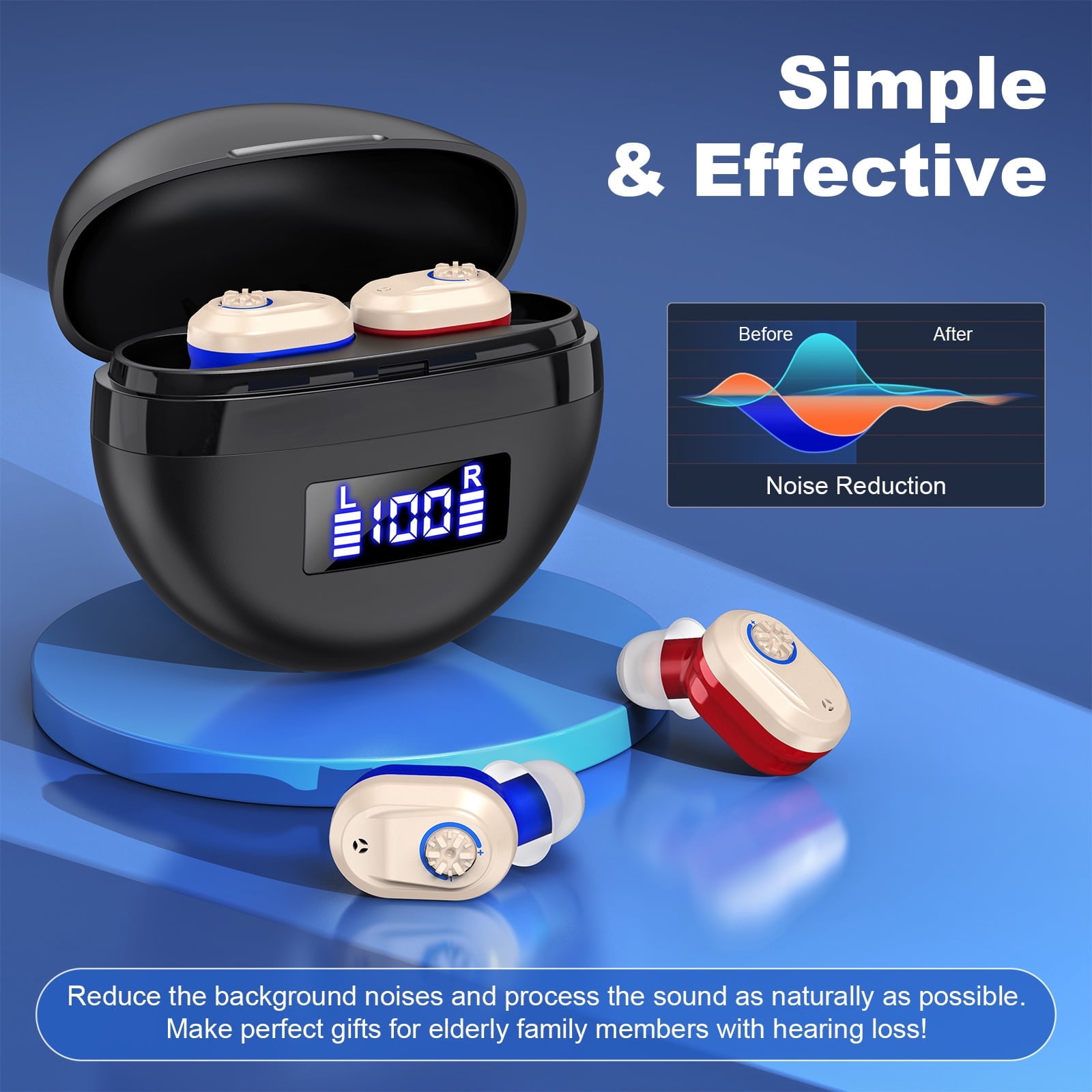 SUWU Hearing Aids, Digital Rechargeable Hearing Aids for Seniors with Noise Cancelling, Hearing Assist Device for Hearing Loss, Mini CIC In Ear Hearing Amplifiers with Display Charging Case