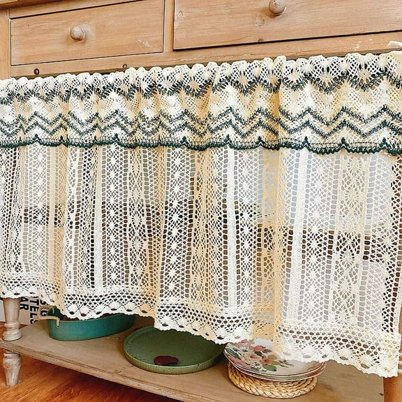 Vintage Crochet Curtain Valance for Kitchen Window Handmade Boho Curtain Tiers, Short Curtains for Room Divider 1 Panel