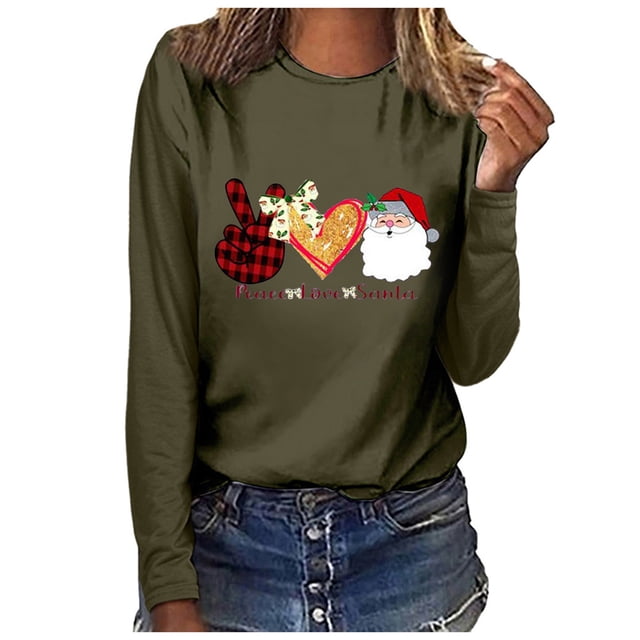 Babysbule Hauts de Noël pour Femmes Joyeux Noël Imprimé Femmes Décontracté Manches Longues Col Rond Chandail en Molleton Chandail Blouse