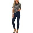 thumbnail image 2 of INSPIRE CHIC Women's Point Collar V Neckline Short Sleeve Floral Blouse M Black, 2 of 5