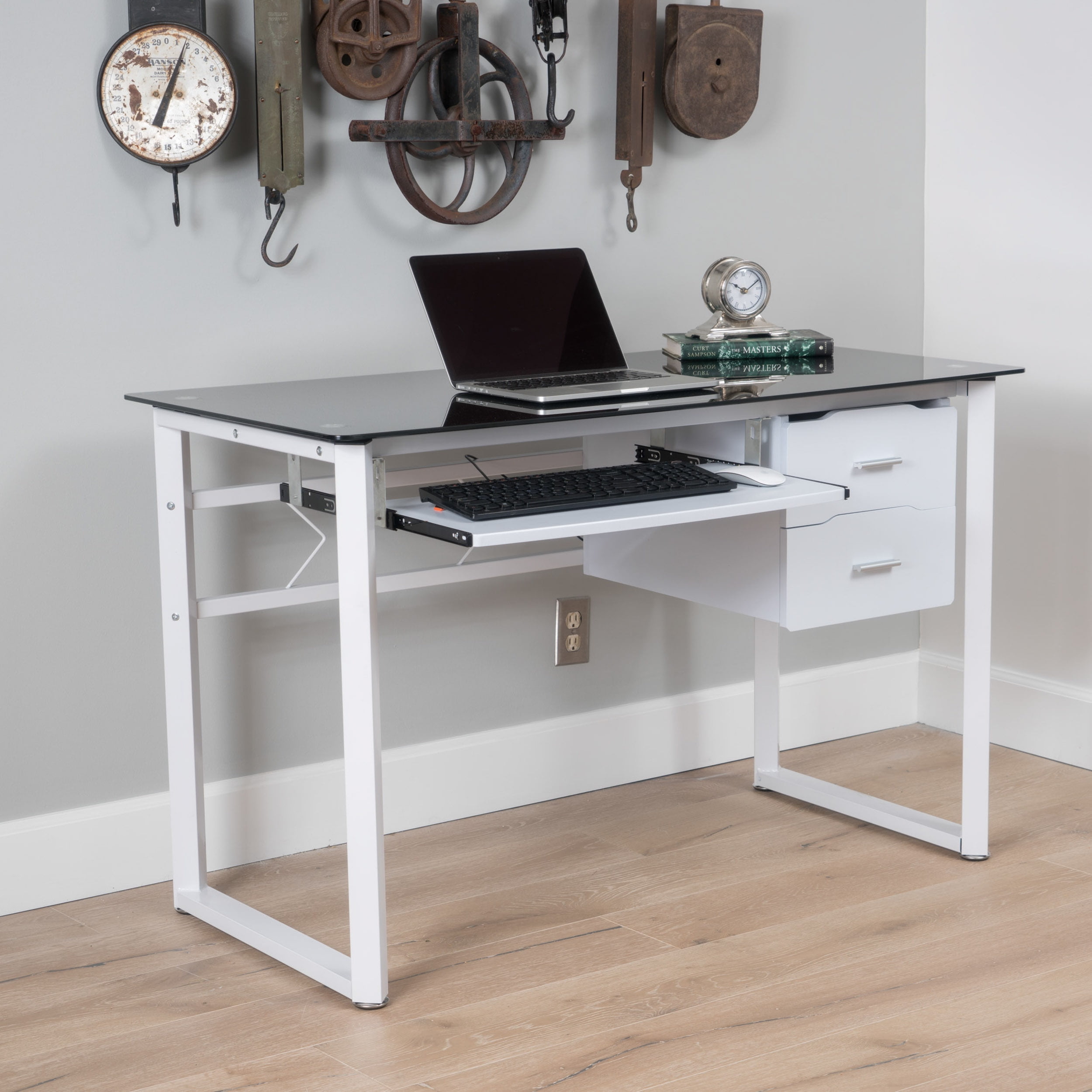 Rivendell Black Tempered Glass Computer Desk White Walmart Com