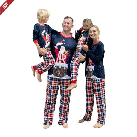 

Christmas Pajamas for Family Santa Claus Plaid Long Sleeve Round Collar Sleepwear/Jumpsuit for Mom/Dad/Kid/Baby