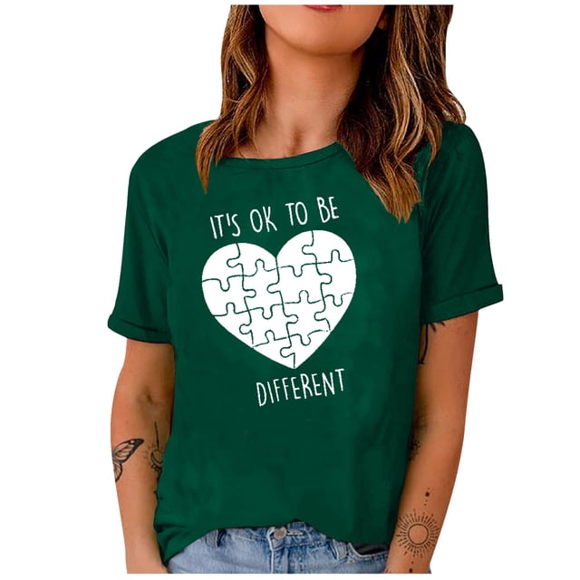 EQWLJWE Hauts d'Été pour Femmes Hauts pour Femmes en Liquidation Mode Femme Imprimé Col Rond Manches Courtes T-Shirt Imprimé Blouse Ample