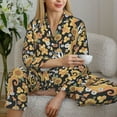 thumbnail image 5 of KLL Sunflowers Bee Print Women's Long Sleeve Pajamas with Pants Sleepwear Loungewear 2 Set-Medium, 5 of 7
