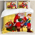 thumbnail image 3 of Christmas Duvet Cover Set Twin Size, Little Child Sitting on Santa Knee with Gifts Doll and Toy Train Kids Design, Decorative 2 Piece Bedding Set with 1 Pillow Sham, Multicolor, by Ambesonne, 3 of 3
