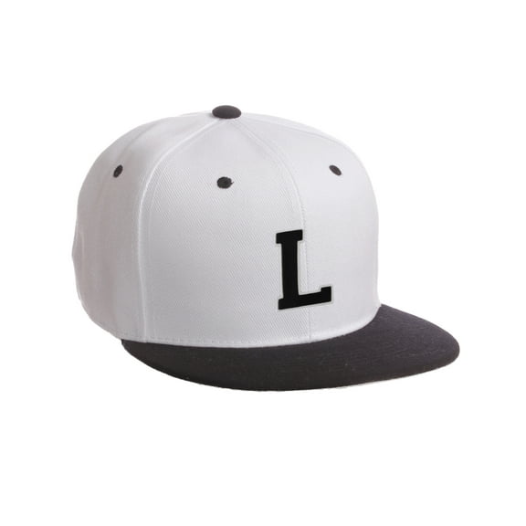 Classic Snapback Hat Custom A to Z Initial Letters, White Black Cap White Black Letter Initial L