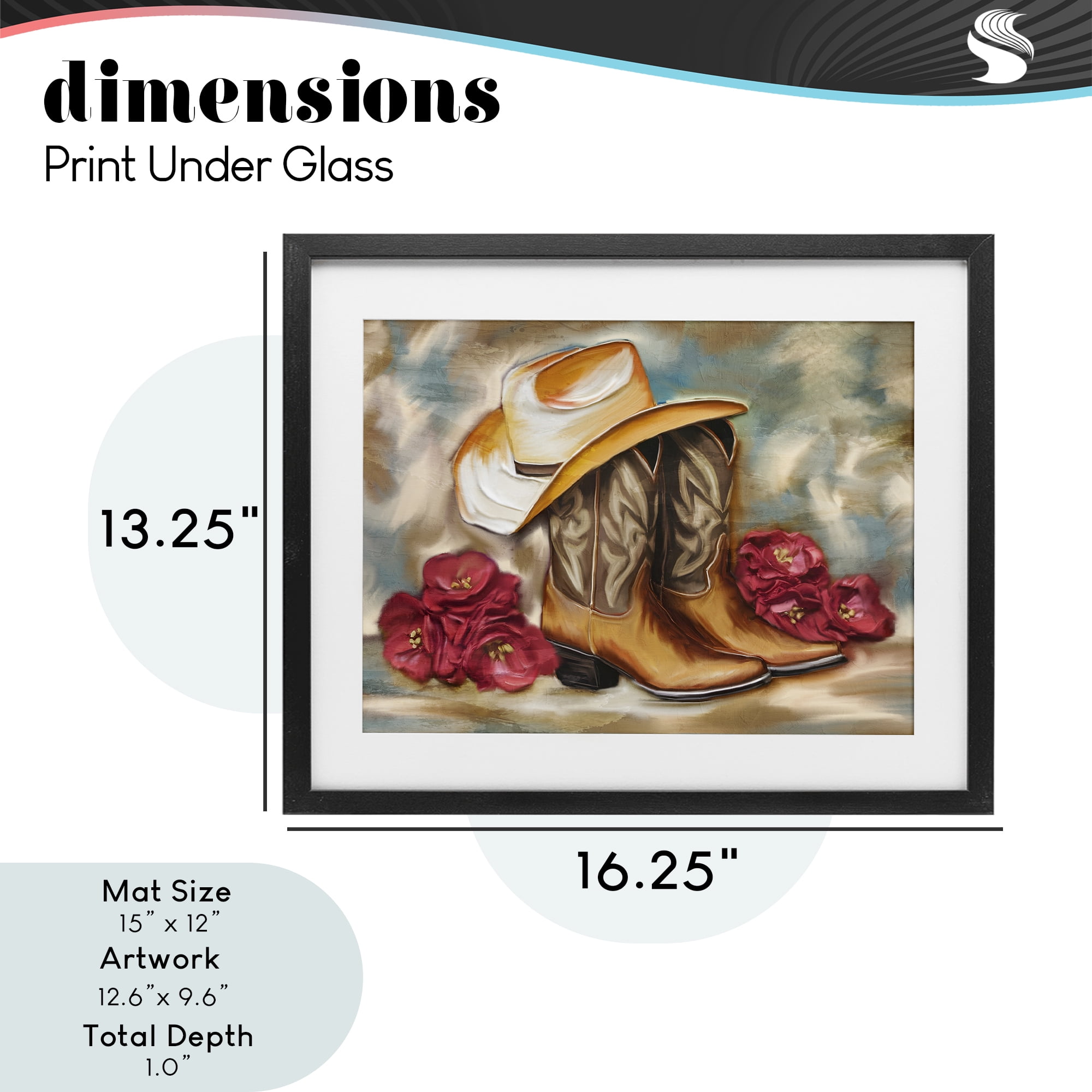 Boots & Floral Bunches Black Framed Print Under Glass, design by Kim Allen