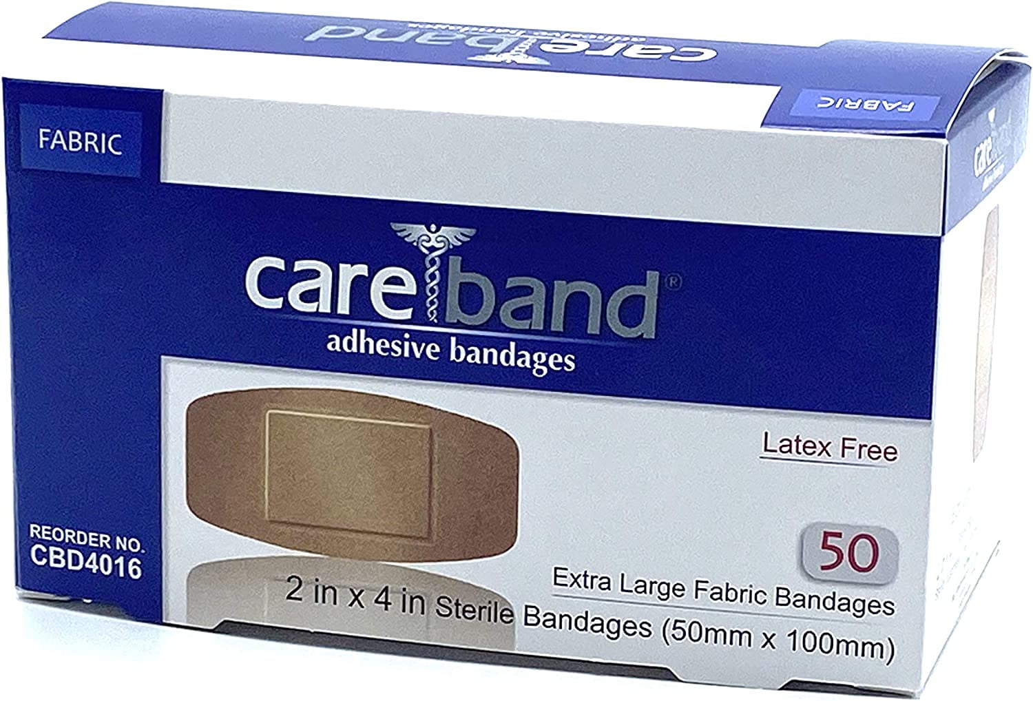 Careband Fabric Adhesive Bandages Flexible 2" x 4" 50 per Box Extra
