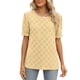 thumbnail image 2 of Blusa de manga corta con estampado de jacquard hueco, blusa de manga corta con cuello redondo, camisa hueca de manga corta, blusa de color puro, acabado de lujo, 2 of 6