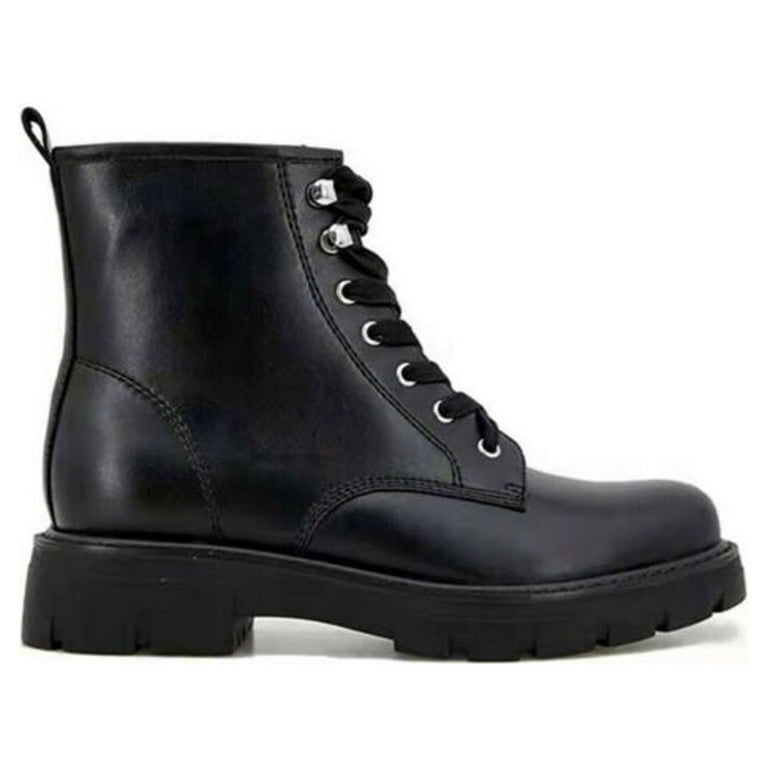 Madden Girl Side Zip Ankle High Lace Up Combat Boots (Black,