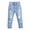 Blue, variant on CPNG Girls Ripped Denim Pants Straight Wide Leg Elastic Waist Distressed Denim Trousers Fashionable Casual Ripped Jeans