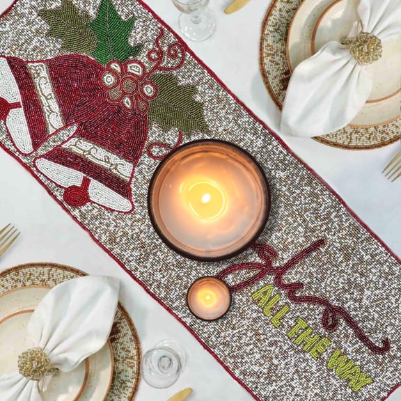 Jingle All the Way Bead Embroidered Table RunnerColor: Red, White & GreenSize: 36"xSize: 13"