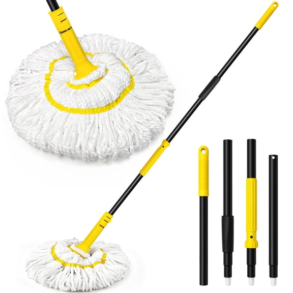 NEWE Self Wringing Twist Mop for Floor Cleaning with 55” Handle (Yellow)
