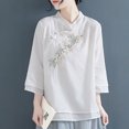 thumbnail image 5 of Dazajoo Vintage Chinese Style Tops for Women Frog Button Blouses Summer Casual 3/4 Cotton Linen Shirts,White,XXL, 5 of 6
