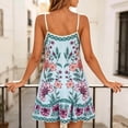 thumbnail image 5 of VBVC Women's Boho Floral Spaghetti Strap V Neck Dress , Ladies' Summer Ruffle Hem Swing Slip Dress , Casual Beach Vacation Mini Dresses For Women,Blue,S-2XL, 5 of 6