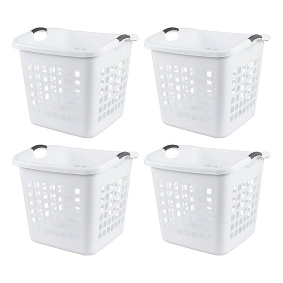 Dehouse 2 Bushel Extra Large Square Plastic Laundry Basket, 72 L Large Plastic Clothes Laundry Basket with Handle, White, Set of 4