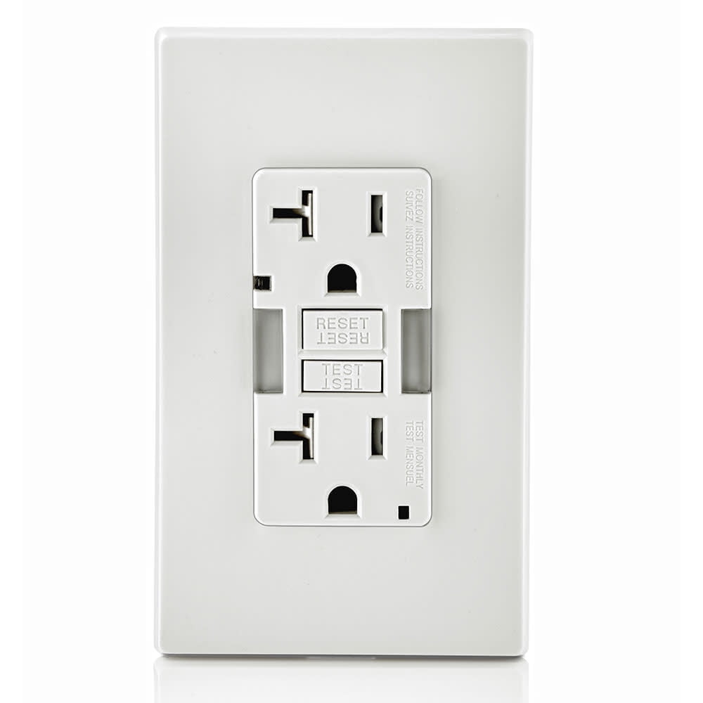 Leviton Smartlockpro Gfci Outlet 20A 125V Duplex White Nema 5-20R — Indoor & Outdoor Use, NEC-Compliant