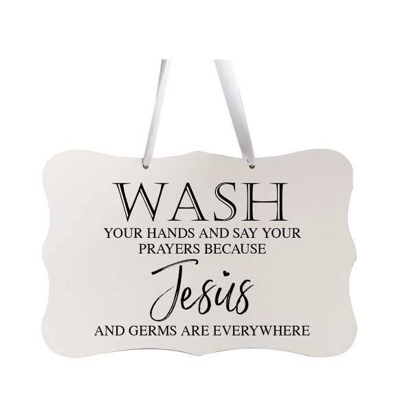 LifeSong Milestones 8x12 Ribbon Sign Wash Your Hands Jesus (White)