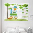 thumbnail image 1 of Nursery Tapestry, Funny Cute Jungle Creatures Balancing on Each Other Animal Tower in Forest, Wall Hanging for Bedroom Living Room Dorm Decor, 80W X 60L Inches, Green Blue Orange, by Ambesonne, 1 of 2