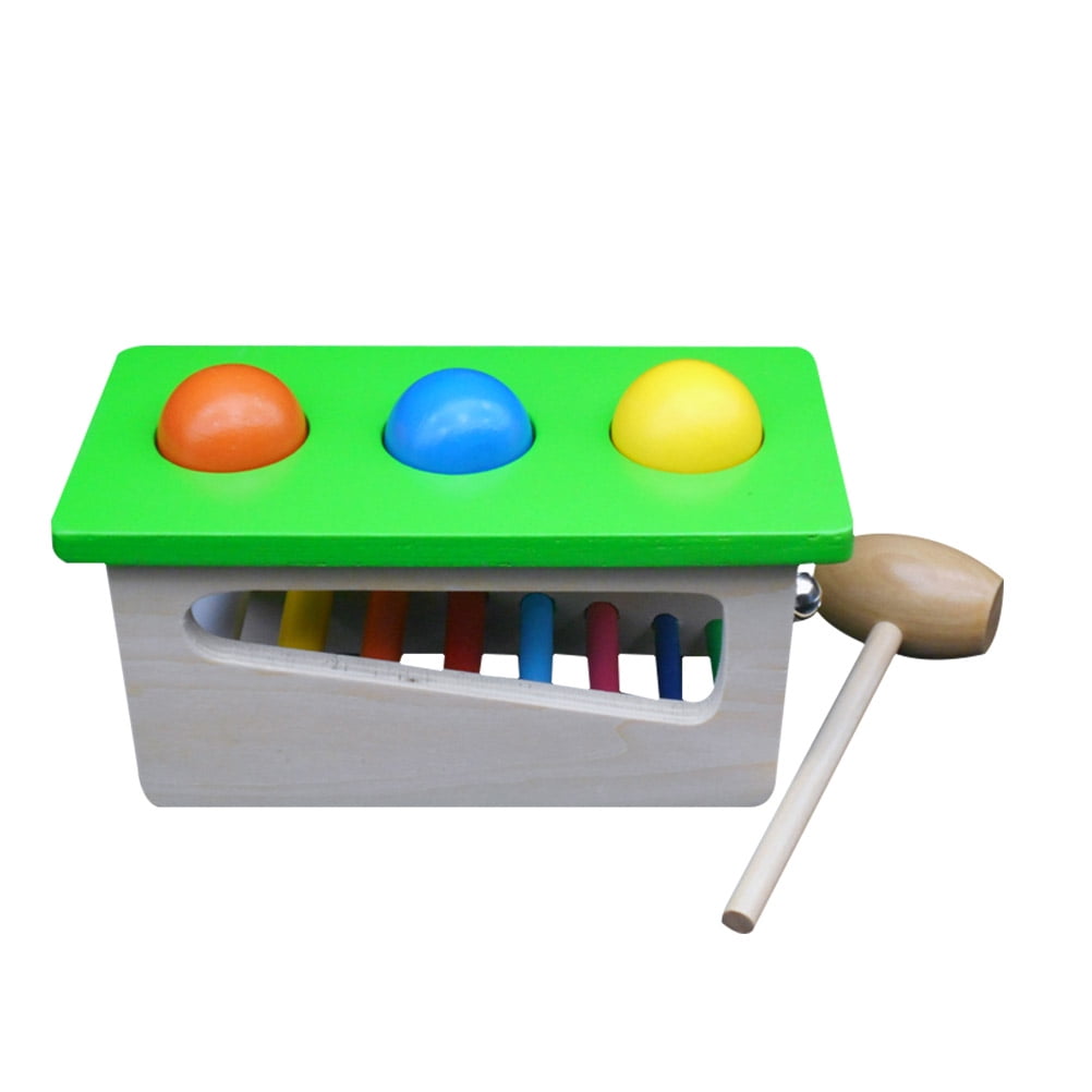 Toys 1 Year Old Hammer Toddlers Hammering Ball Wooden Squeaky 3 Ramp