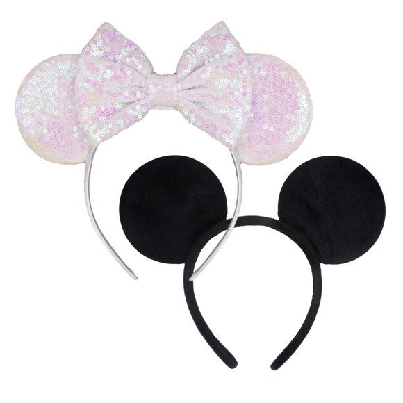 JIAHANG Diadema con Lazo para el Cabello con Orejas de ratón, 2 Piezas, para Despedida de Soltera, Luna de Miel, Tocados de Boda para Pareja, Novio, Novia, Mujeres y niñas (Blanco y Negro)