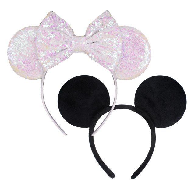 JIAHANG Diadema con Lazo para el Cabello con Orejas de ratón, 2 Piezas, para Despedida de Soltera, Luna de Miel, Tocados de Boda para Pareja, Novio, Novia, Mujeres y niñas (Blanco y Negro)