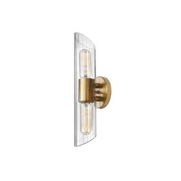 Dainolite SAM-162W-AGB Aged Brass Vanity 2 Light with Clear Fluted Glass