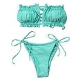 thumbnail image 1 of Bikini plisado sexy para mujer, traje de baño con tirantes con volantes y huecos, traje de baño con relleno y encaje de color puro, 1 of 5