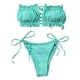 thumbnail image 1 of Bikini plisado sexy para mujer, traje de baño con tirantes con volantes y huecos, traje de baño con relleno y encaje de color puro, 1 of 5