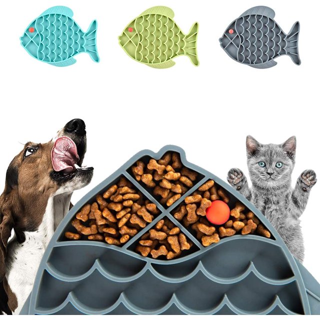 BEMS-Almohadillas para lamer Slow Food de 3 piezas para perros y gatos, con forma de pez lento