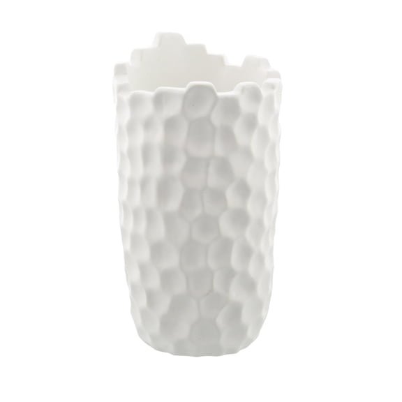 DecMode 9" White Porcelain Ceramic Vase with Hammered Texture