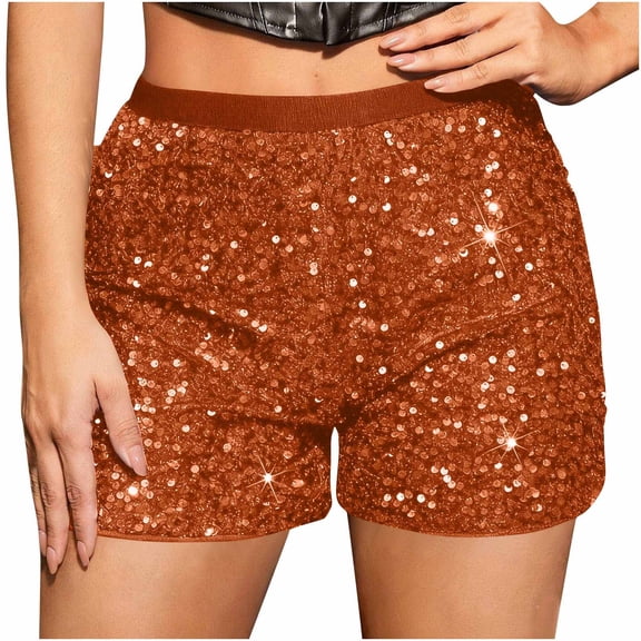 SZJXBUY Sequin Mini Shorts for Women Trendy Elastic Waist Straight Leg Party Pants Khaki,XXL