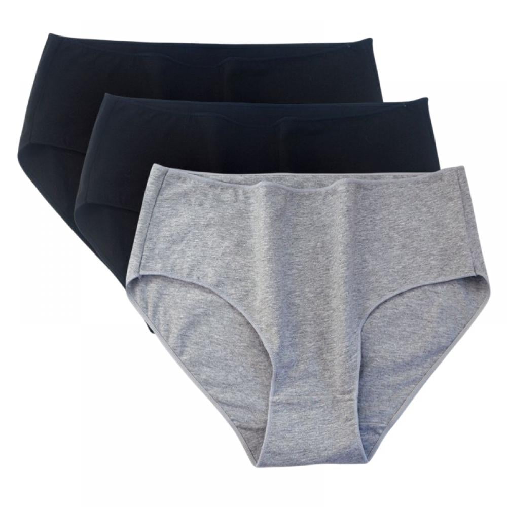 3-Pack Women Mid-Rise Soft Cotton Panties Solid Full Coverage
