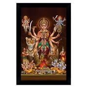 IBA Indianbeautifulart Goddess Durga With Kaali & Saraswati Picture Frame Religious Poster Black Wall Frame Deity Photo Frame Wall Decor For Home/ Office/ Temple-6 x 8 Inches