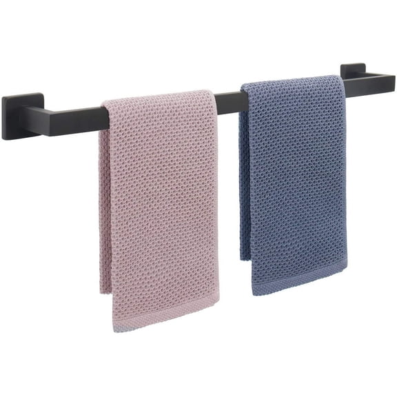 Towel Bar, Bath Accessories Premium Thicken Stainless Steel Square Shower Towel Rack for Bathroom, Towel Holder Wall Mounted(1 Pack, Matte Black, 24 Inch)