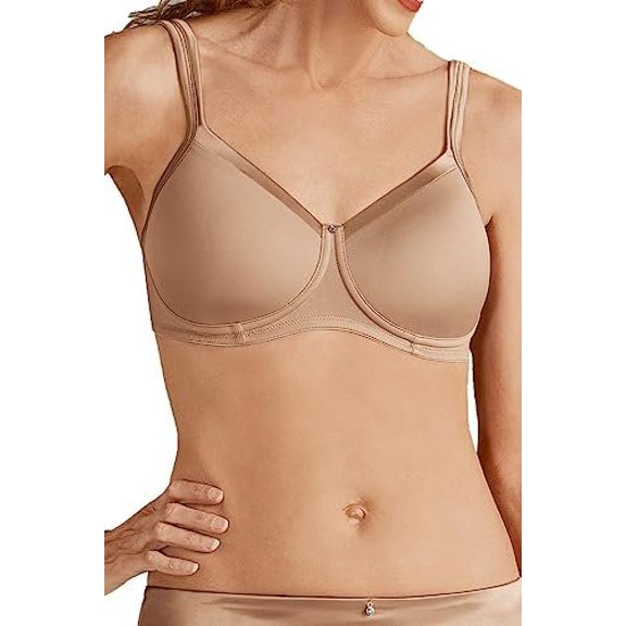 Amoena Women's Lara Satin Pocketed Seamless Wire Free Tshirt Bra, Nude, 38D