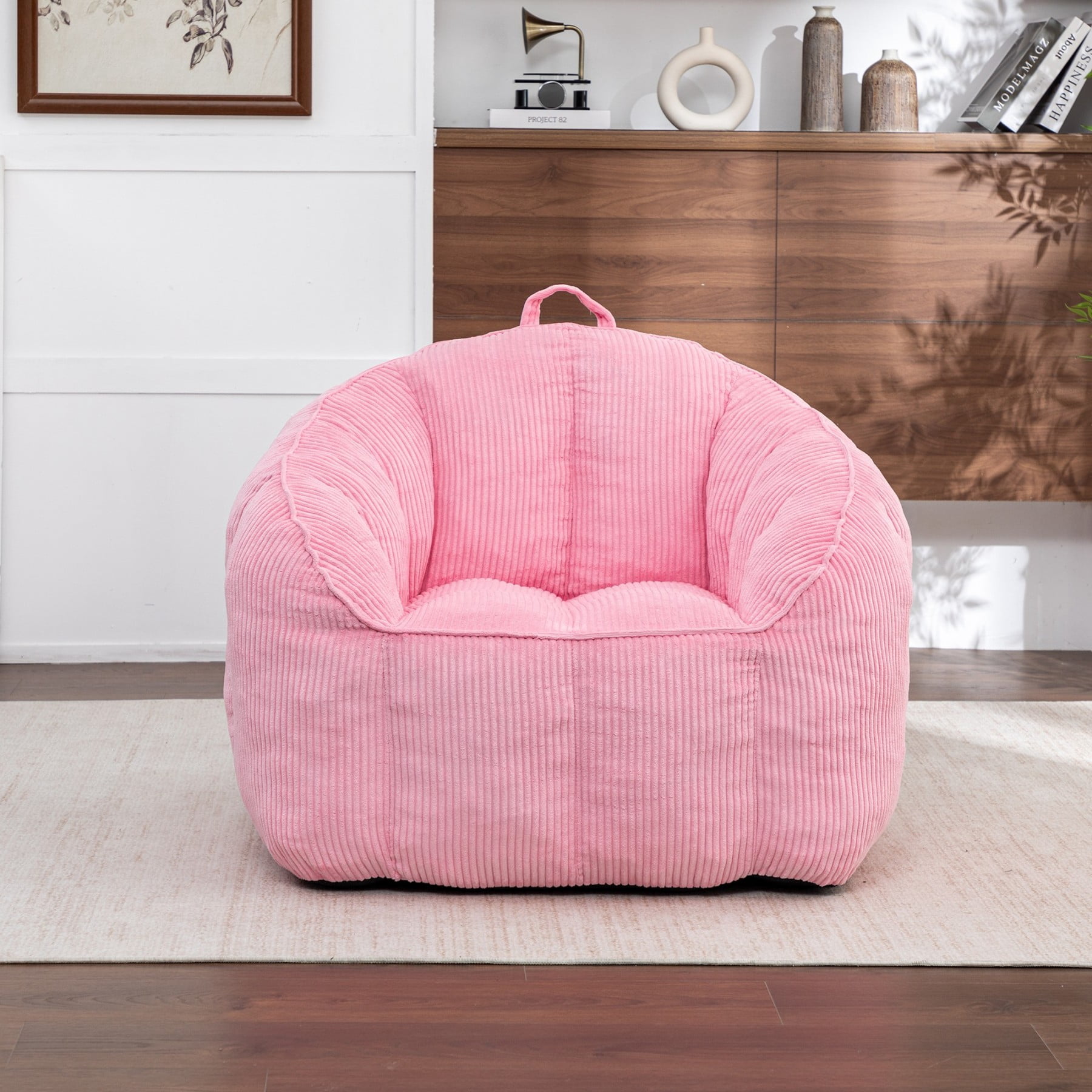 Giant Bean Bag Chair Sofa for Adults & Teens, Corduroy Bean Bag Couch with Armrests & Filler Included, Pink