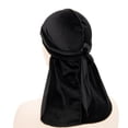 thumbnail image 2 of harmtty Headscarf Cap Hip Hop Solid Color Elastic Oversized Headwear Clothes Accessory Velvet Women Men Long Tail Headwrap Bandana for Outdoor,Black, 2 of 8