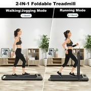 Bigzzia 2 in 1 Under Desk Treadmill,Handrail Portable Folding Treadmills Motorized Running Machine for Home,6.25MPH,No Assembly Required,Remote Control,265 Lb Capacity(Black)