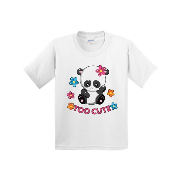 Inktastic Too Cute Baby Panda with Flowers Youth T-Shirt