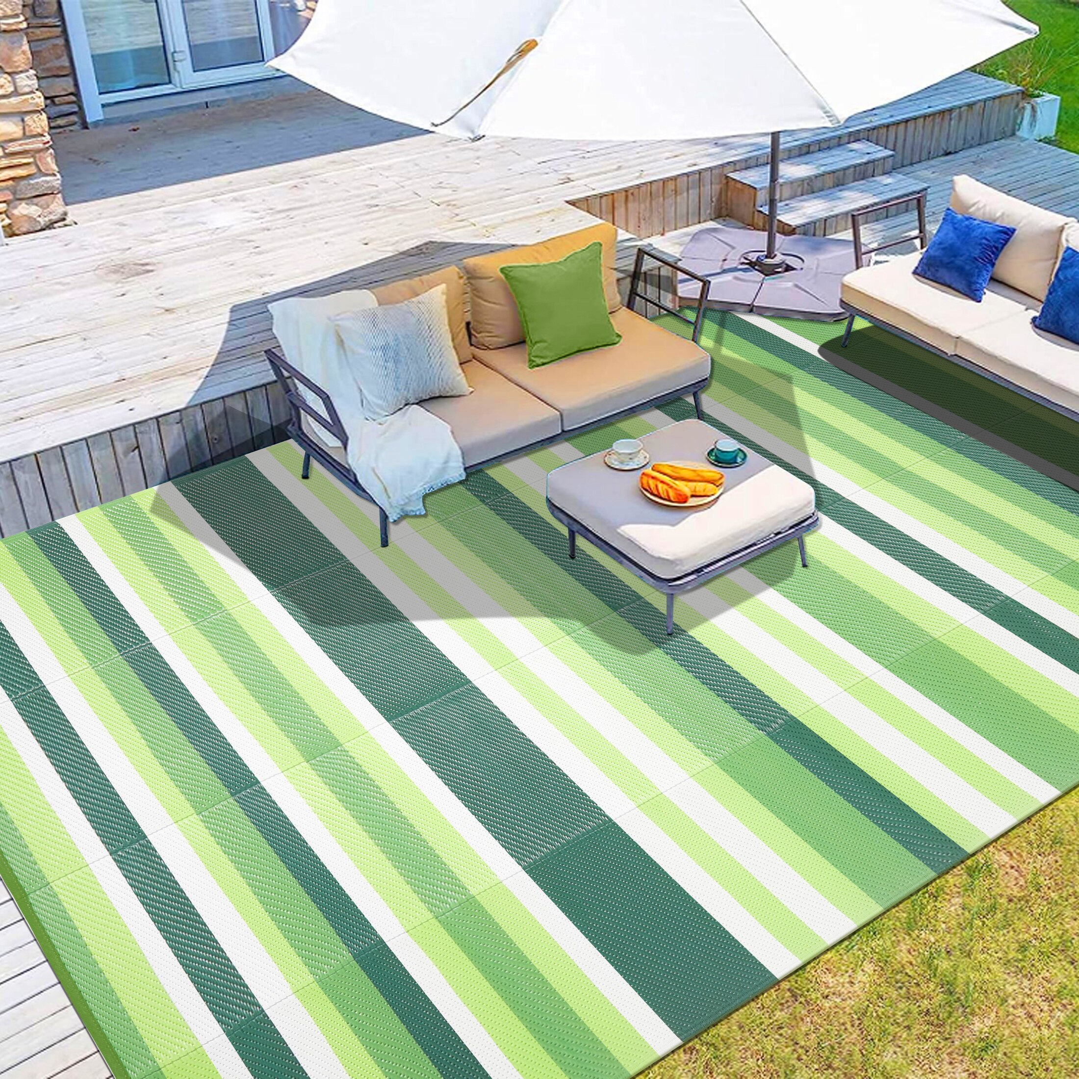 HUGEAR Outdoor Plastic Rugs Clearance 5'x8' Area Rugs Waterproof Patio