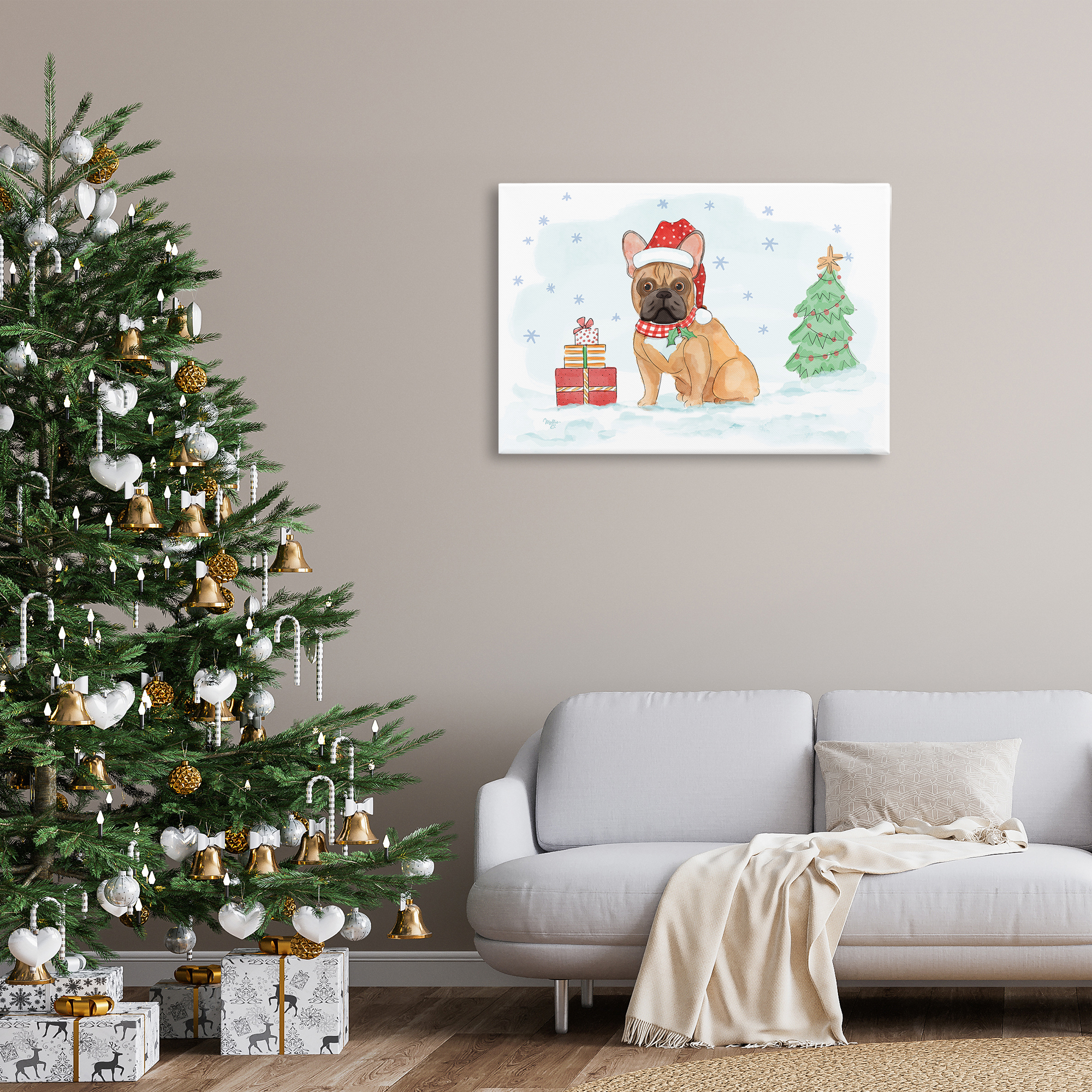Stupell Industries Holiday Dog in Snow Holiday Painting Gallery Wrapped Canvas Art Prints Wall Art, 36 x 24