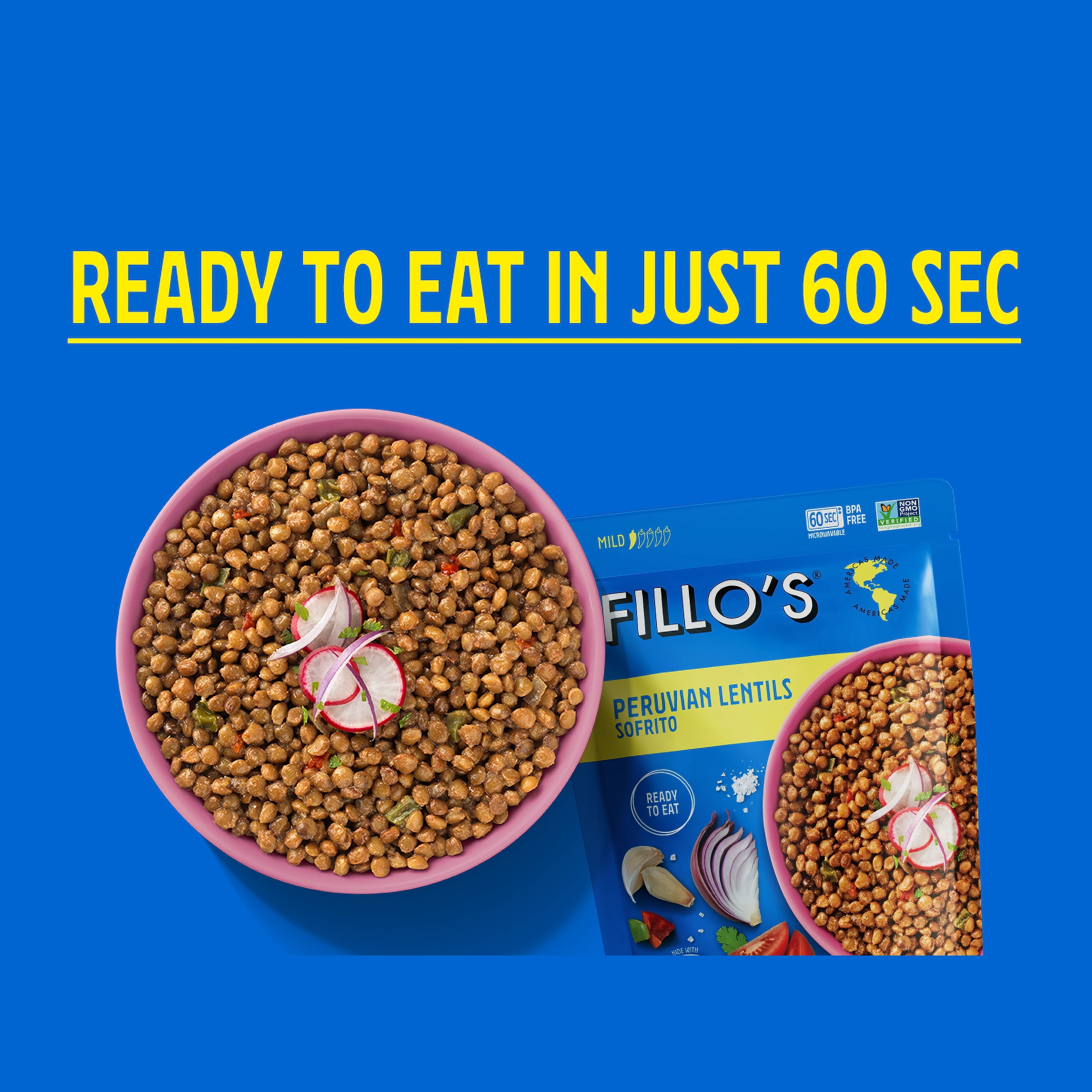 FILLO'S Peruvian Lentils Mild, 10 oz, 6 Count