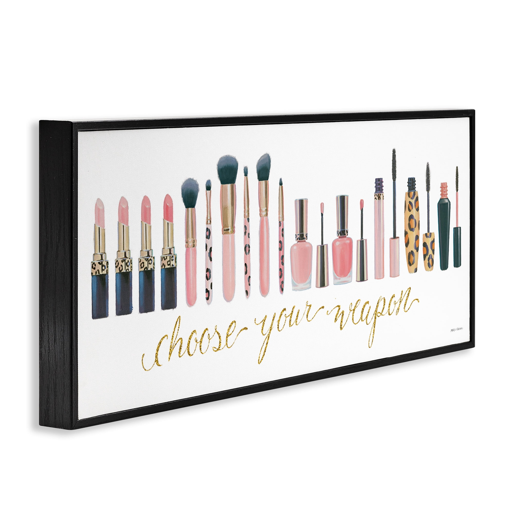 Stupell Industries Choose Your Weapon Glam Makeup Typography Painting Black Framed Art Print Wall Art, 24 x 10