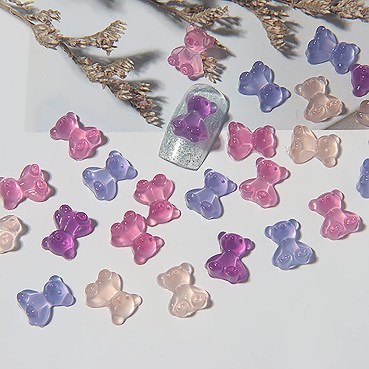 10pcs Jelly Bear Nail Charm Parts 3D Colorful Nail Rhinestones Summer Nail  Art Decoration Manicure Accessories For DIY