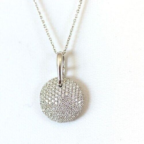 Om Jewels 14k White Gold Plated Round Cut Moissanite Coin Women Pendant Free Chaain 18"